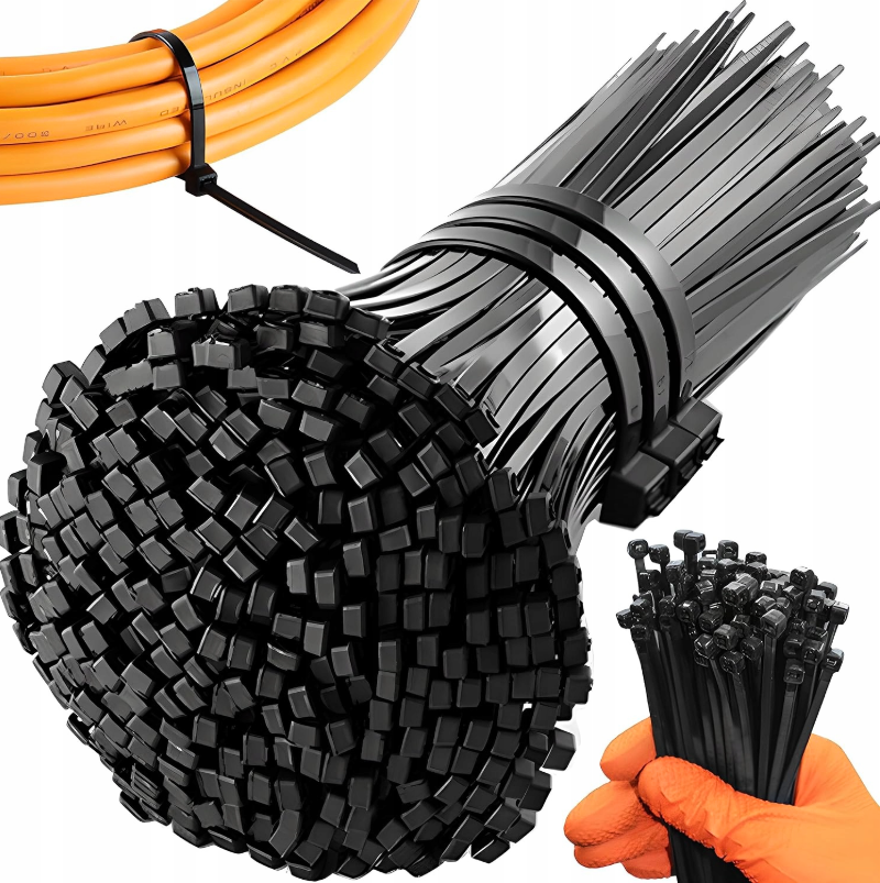 Stahovací pásky Nakida nylonové černé 2,5x200 mm, 100 ks – silné upínací pásky na kabely, domácnost a dílnu