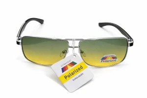 SURPASSGLASS 1536P Sluneční brýle, polarizační, stříbrné kovové, žluto-zelená skla, unisex