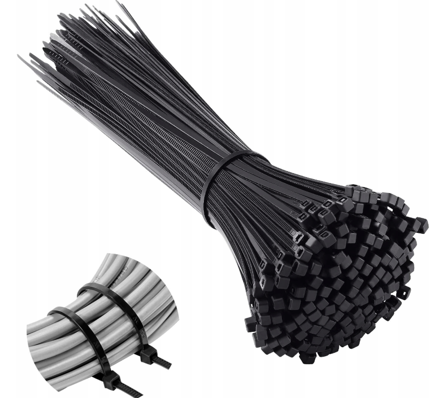 Stahovací pásky Nakida nylonové černé 2,5x200 mm, 100 ks – silné upínací pásky na kabely, domácnost a dílnu