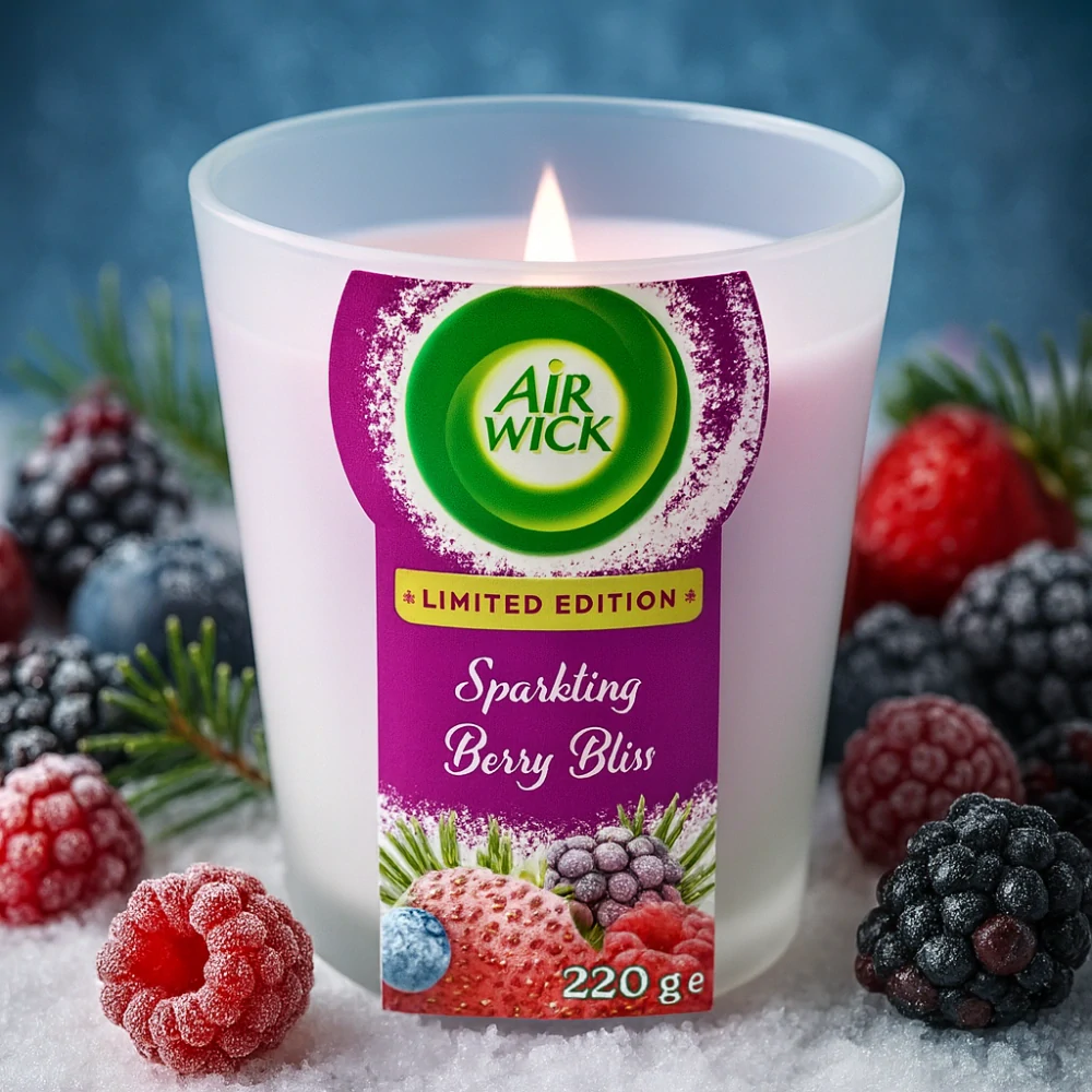Air Wick Sparkling Berry Bliss, vonná svíčka ve skle 220 g