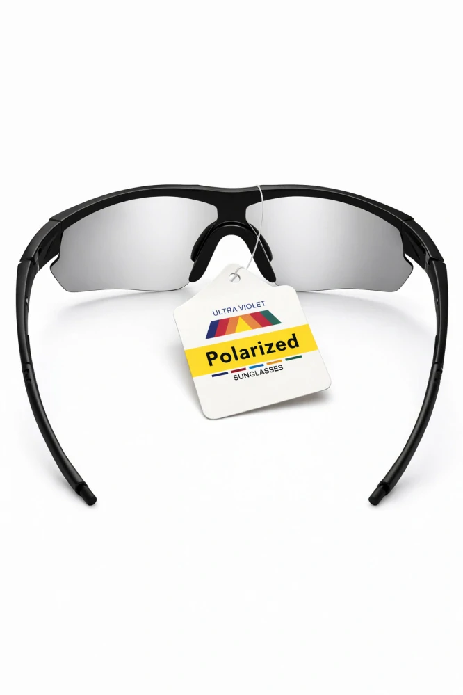 SURPASSGLASS TR2603P cyklistické polarizační sluneční brýle, černo-šedé, stříbrná zrcadlová skla, UV400, Cat.3, unisex