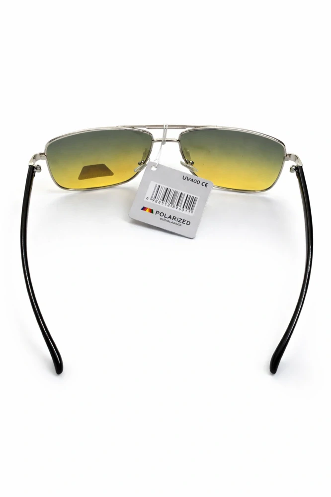SURPASSGLASS 1536P Sluneční brýle, polarizační, stříbrné kovové, žluto-zelená skla, unisex