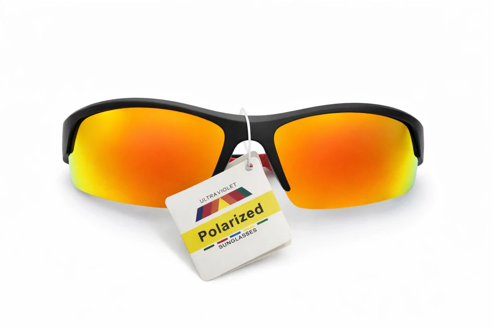 SURPASSGLASS F5308P sportovní polarizační sluneční brýle, černé, červeno-žlutá zrcadlová skla, UV400, Cat.3, unisex