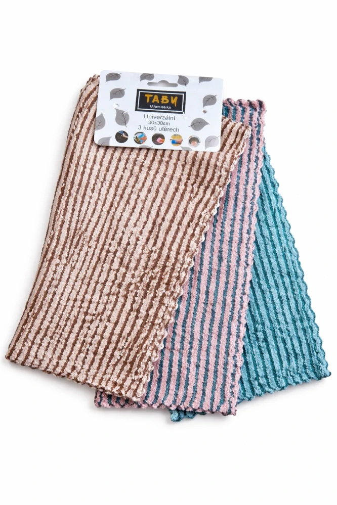 TABY Mikroutěrka 30x30 cm – Univerzální čistící sada z mikrovlákna, 3 ks v balení, Mix barev
