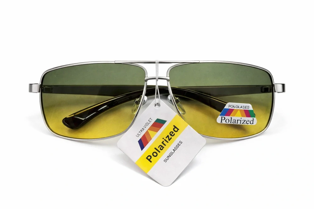 SURPASSGLASS 1536P Sluneční brýle, polarizační, stříbrné kovové, žluto-zelená skla, unisex