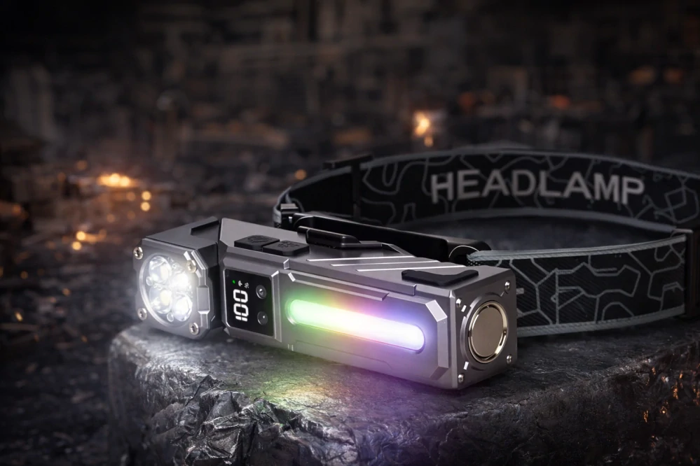 Nakida T-130 multifunkční LED svítilna, čelovka, 4x LED, USB-C, šedá