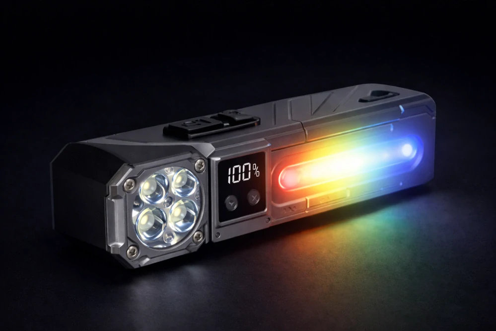 Nakida T-130 multifunkční LED svítilna, čelovka, 4x LED, USB-C, šedá